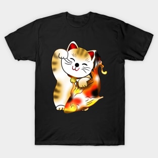 Right paw calico maneki neko lucky cat with fish T-Shirt